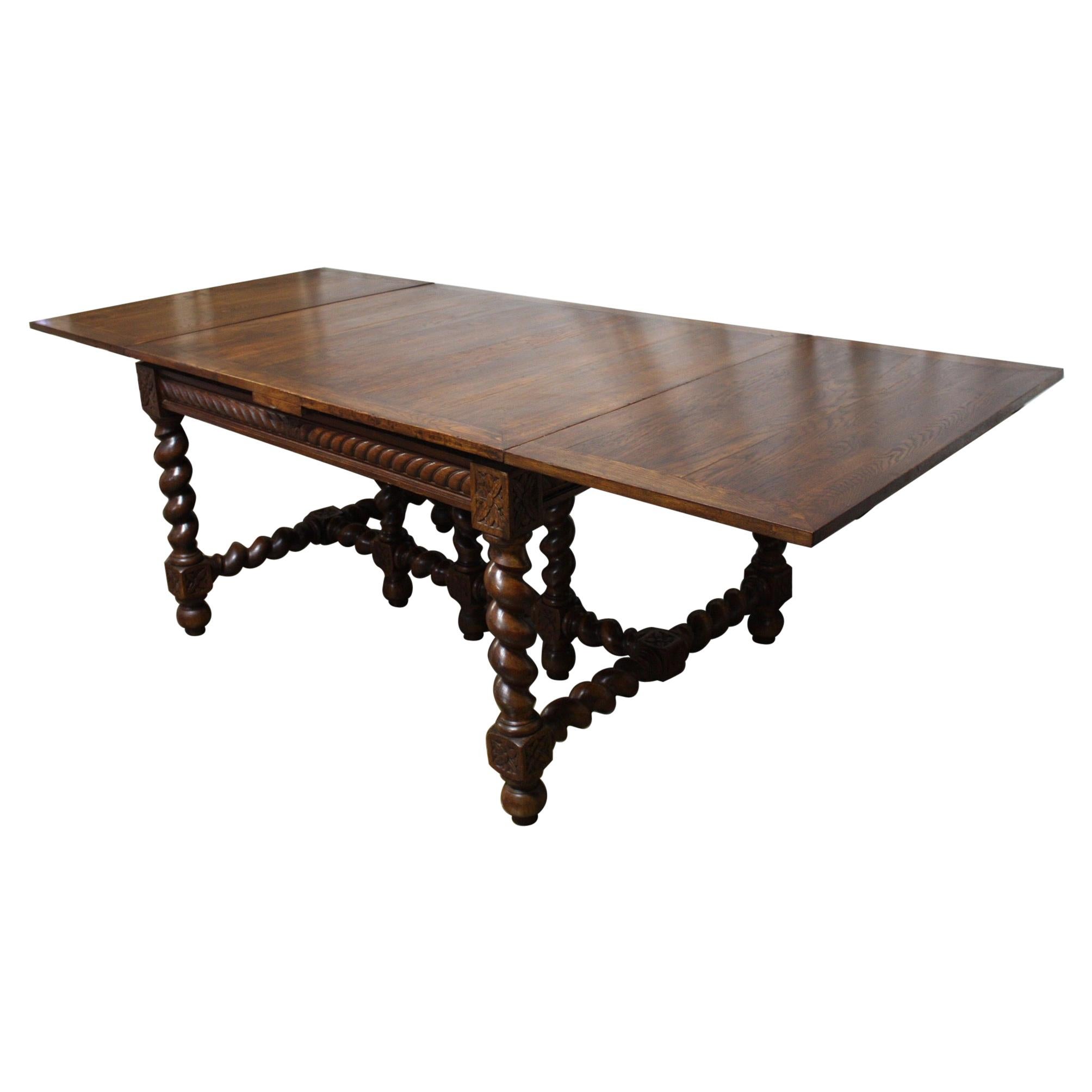 19th20th Century French Dining Table with Scrolled Metal Base and Teak