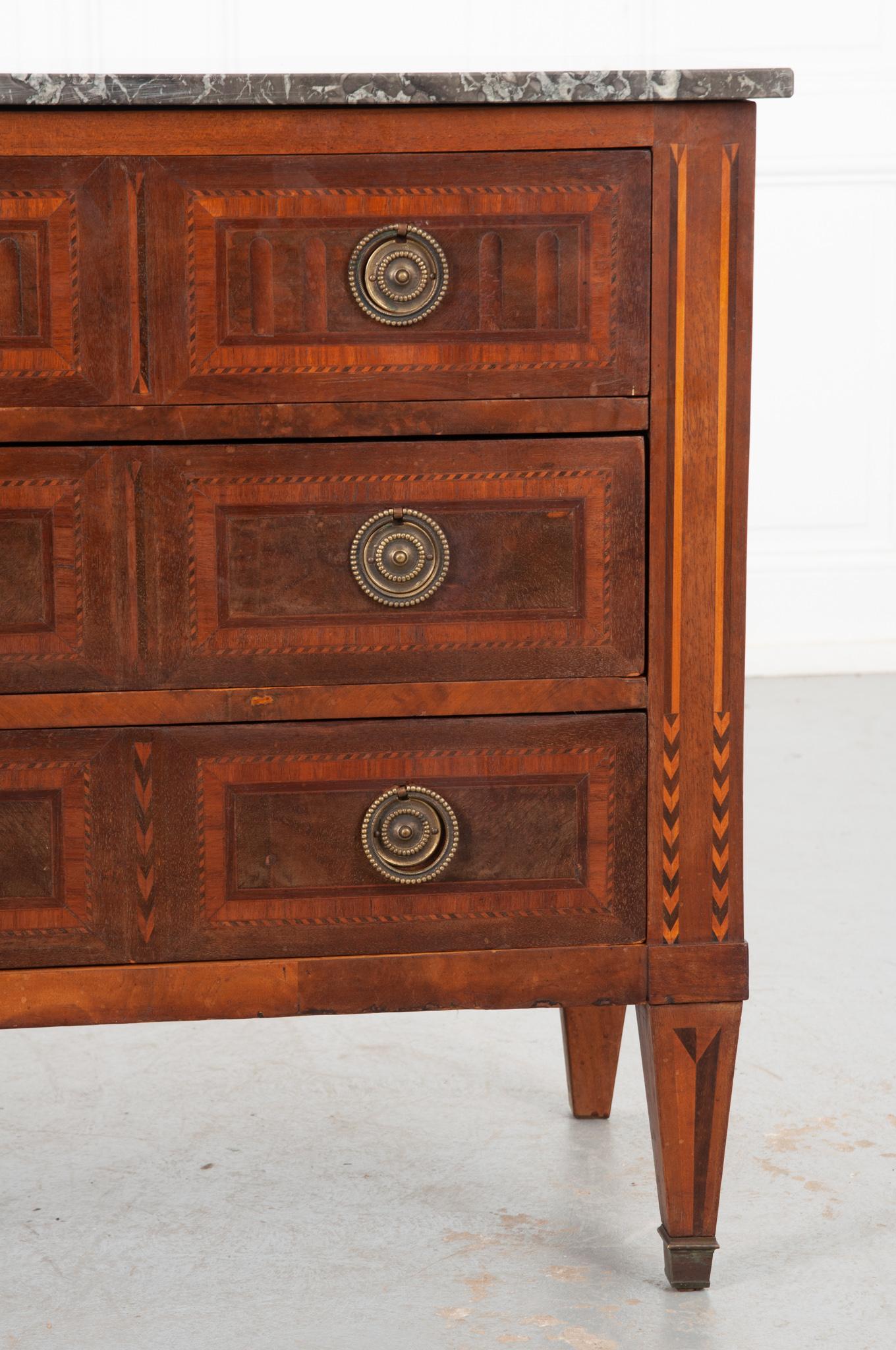 Patinated French 19th Century Directoire Inlay Commode