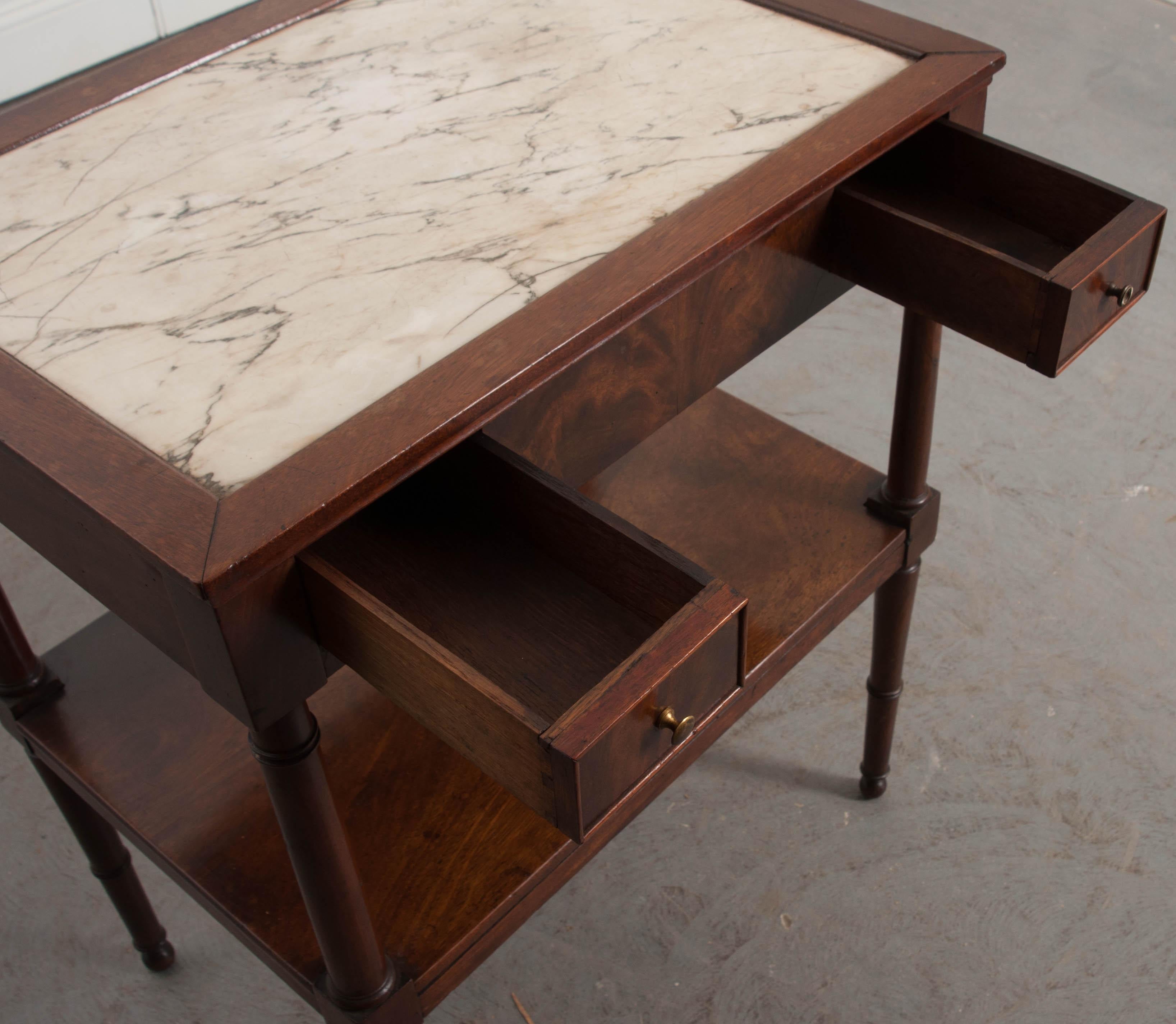 French 19th Century Directoire Mahogany Marble-Top Occasional Table 1