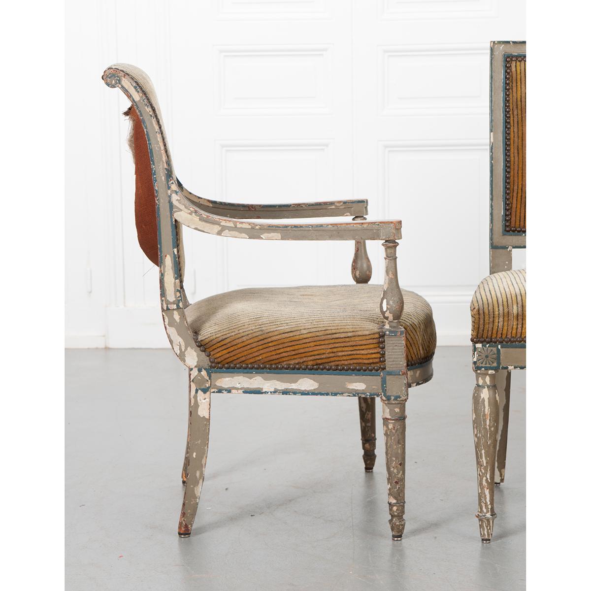 French 19th Century Directoire Painted Fauteuil In Good Condition In Baton Rouge, LA