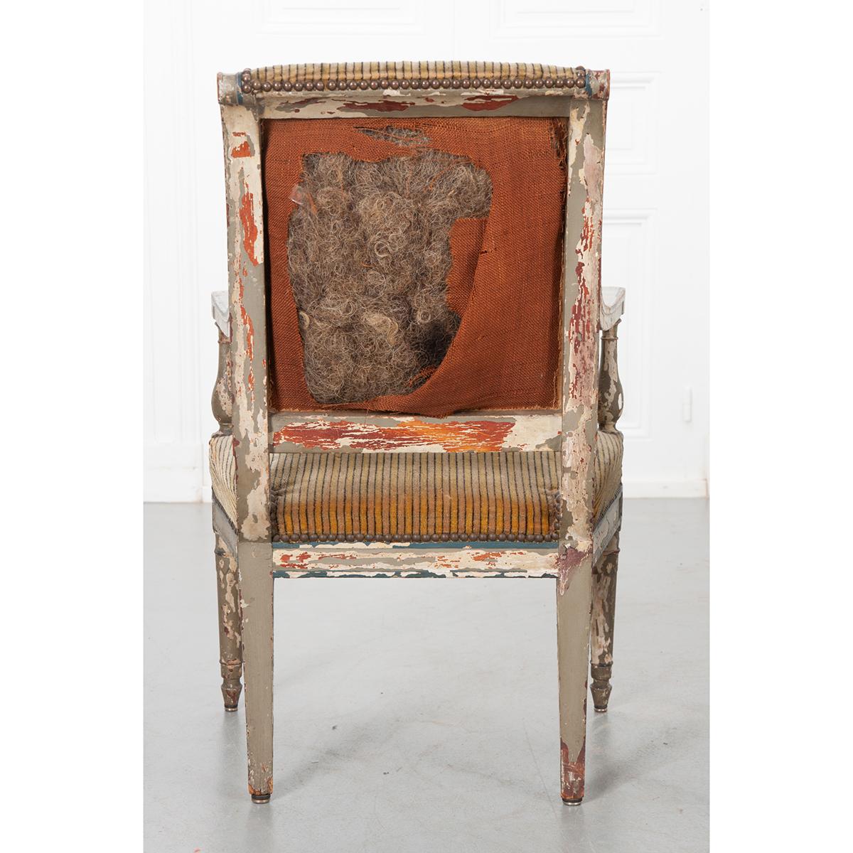 Upholstery French 19th Century Directoire Painted Fauteuil