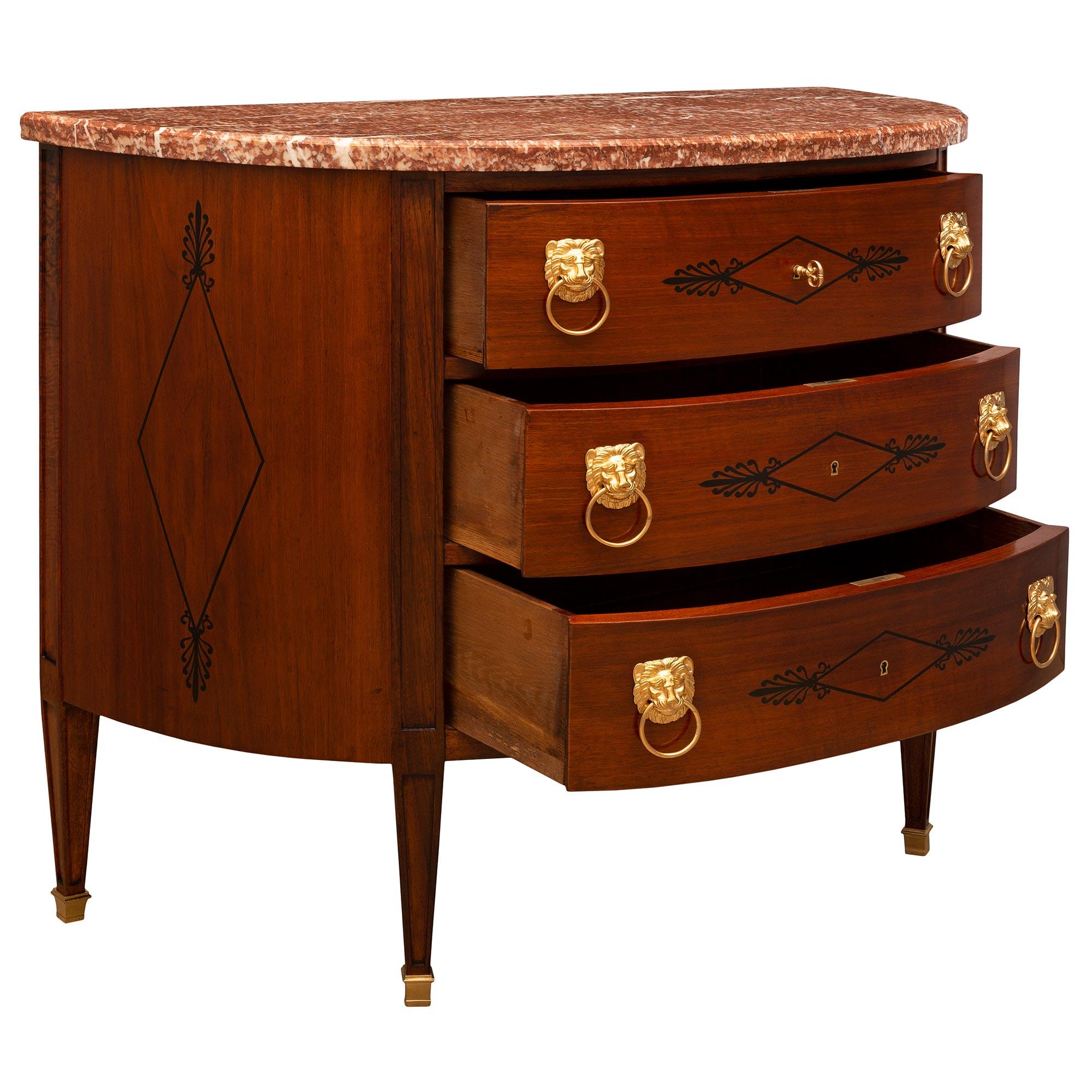 French 19th Century Directoire St. Walnut, Fruitwood, Ormolu and Marble Commode In Good Condition In West Palm Beach, FL