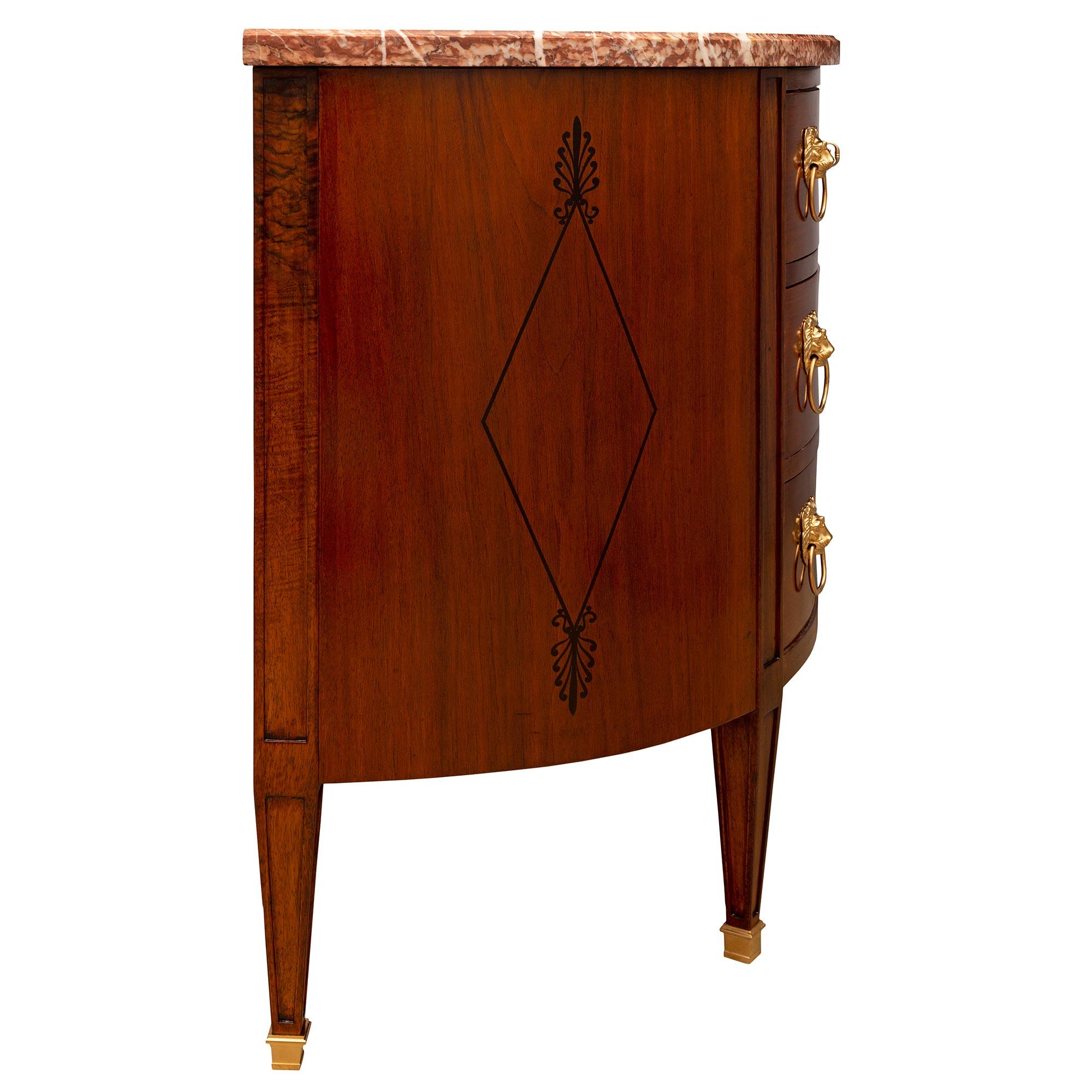 French 19th Century Directoire St. Walnut, Fruitwood, Ormolu and Marble Commode 1