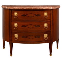 French 19th Century Directoire St. Walnut, Fruitwood, Ormolu and Marble Commode