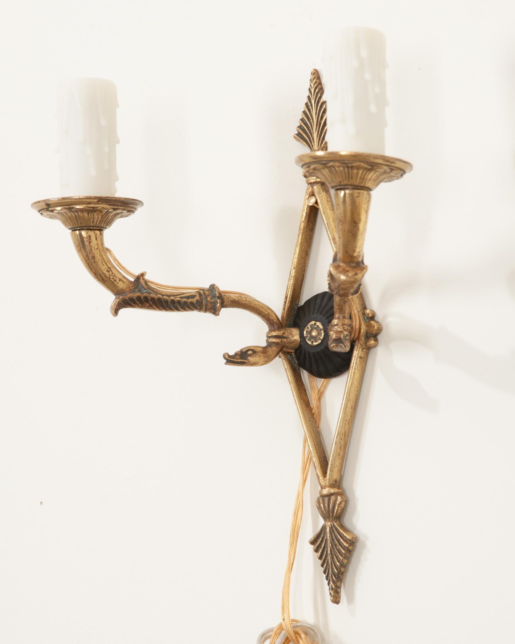 Forged French 19th Century Double Arm Empire Brass Sconce For Sale