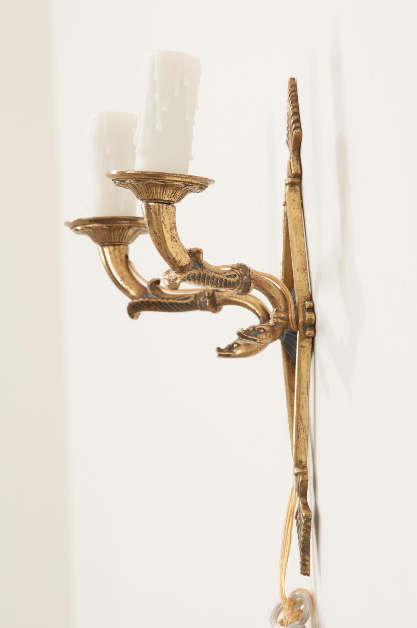 French 19th Century Double Arm Empire Brass Sconce In Good Condition For Sale In Baton Rouge, LA
