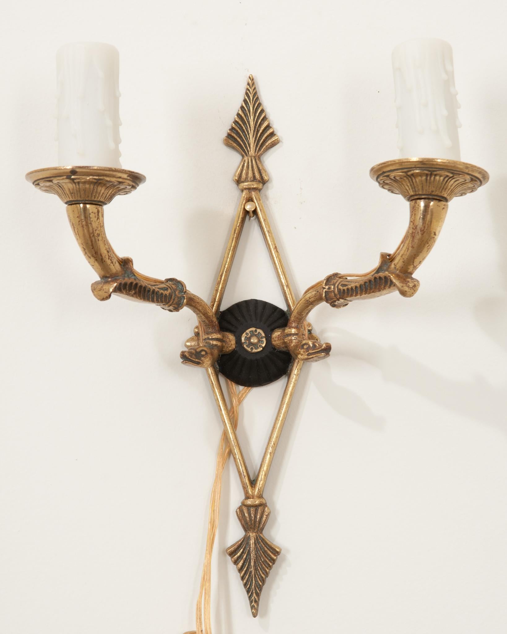 Metal French 19th Century Double Arm Empire Brass Sconce For Sale