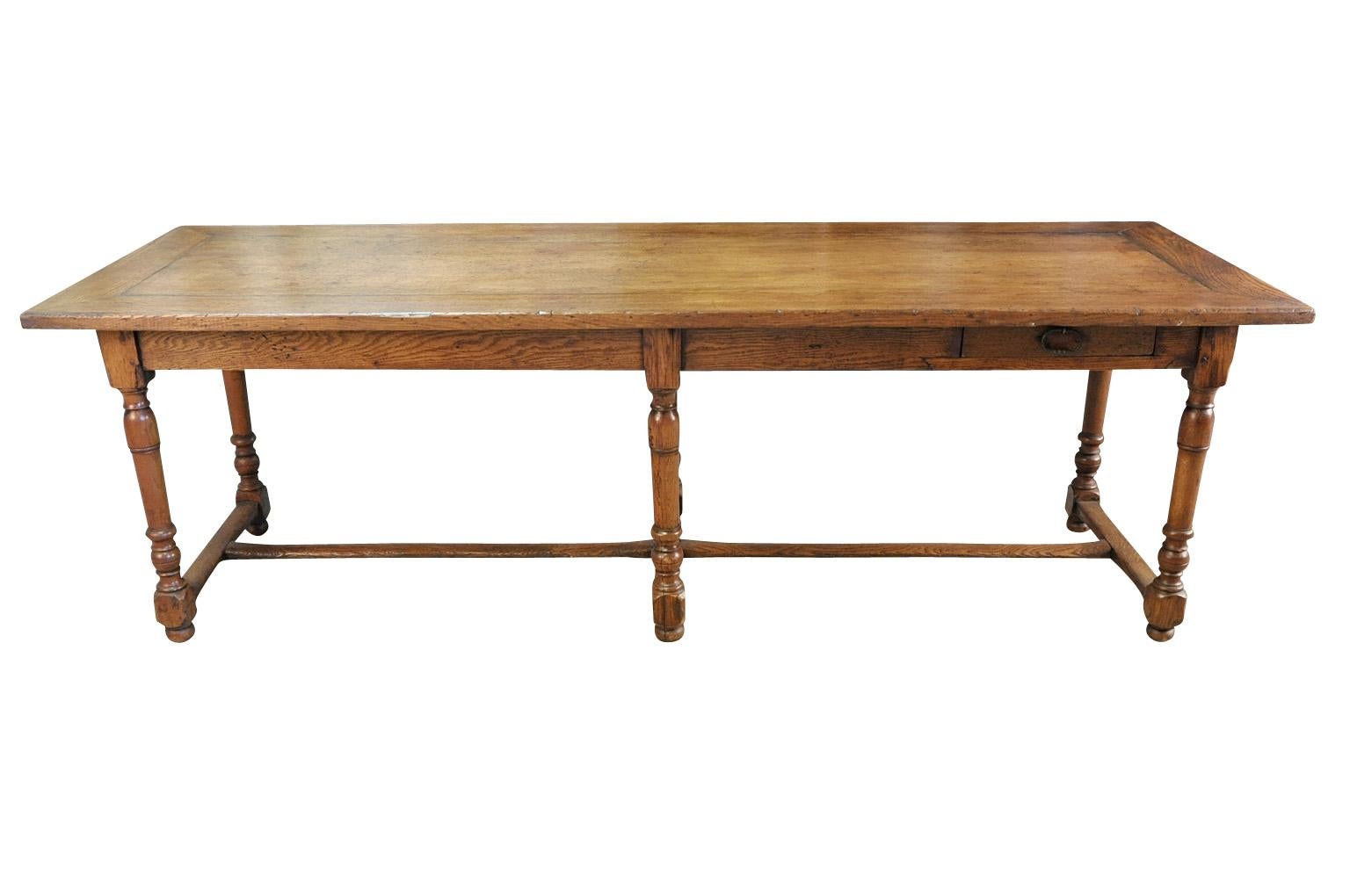 A very beautiful later 19th century draper's table from the South of France. Constructed from beautifully patinated oak with two drawers.