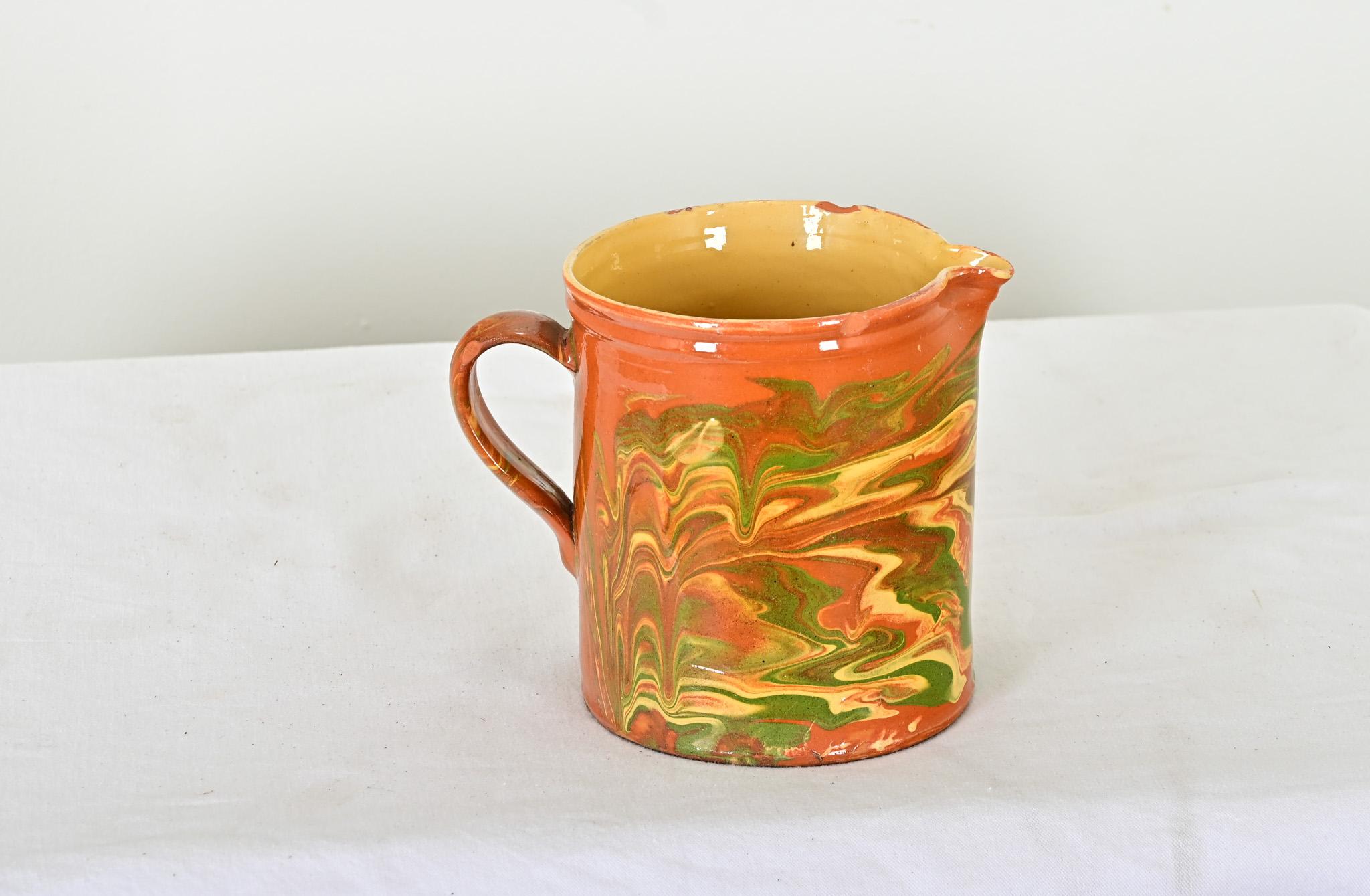 French 19th Century Earthenware Marbled Glaze Pitcher In Good Condition For Sale In Baton Rouge, LA