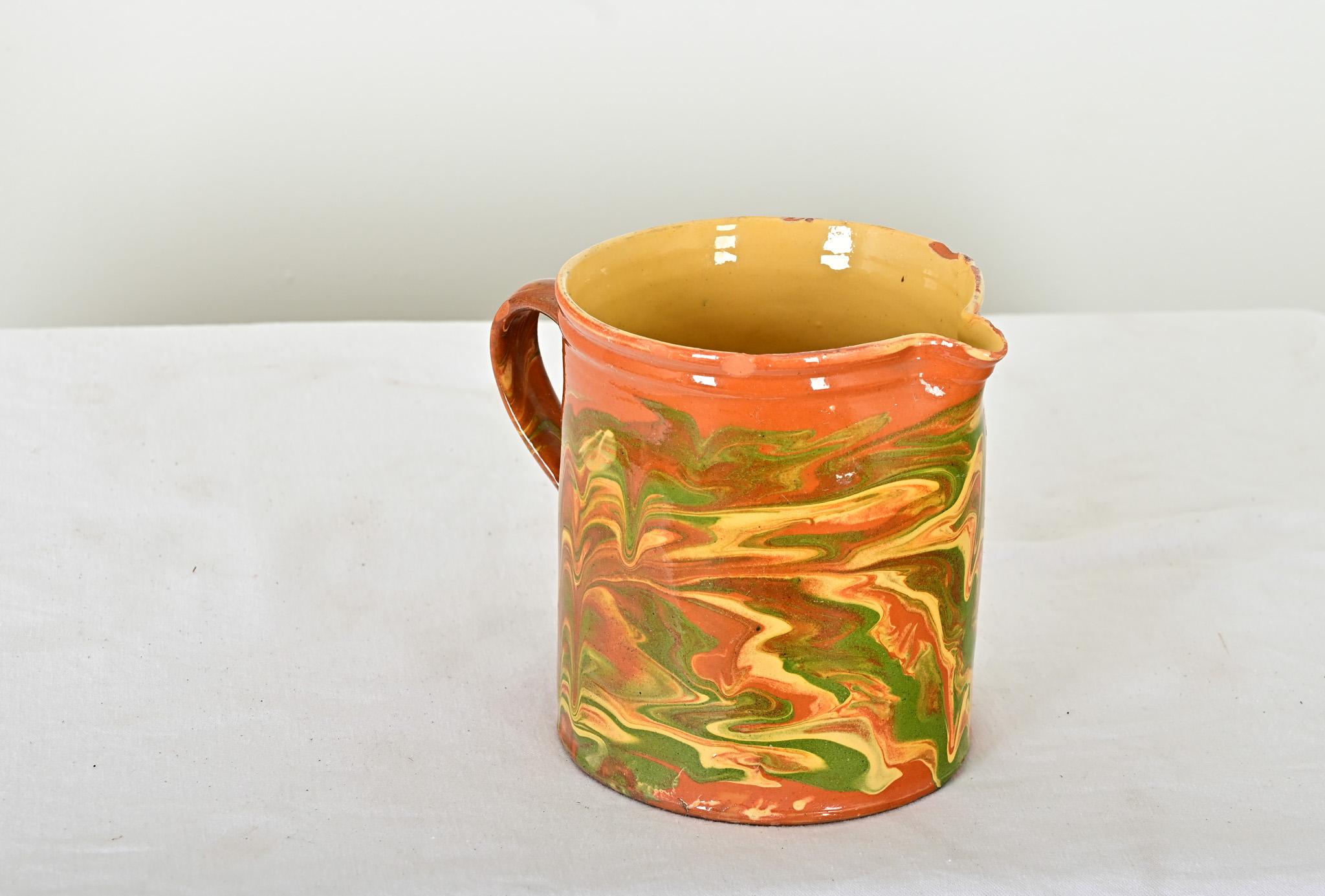 Ceramic French 19th Century Earthenware Marbled Glaze Pitcher For Sale