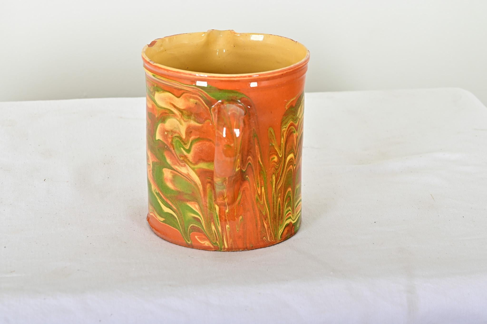 French 19th Century Earthenware Marbled Glaze Pitcher For Sale 1