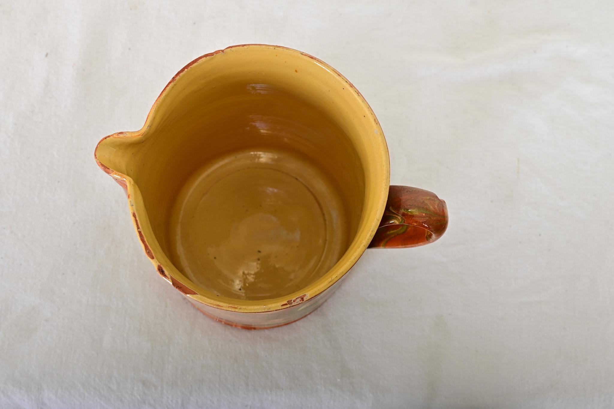 French 19th Century Earthenware Marbled Glaze Pitcher For Sale 2