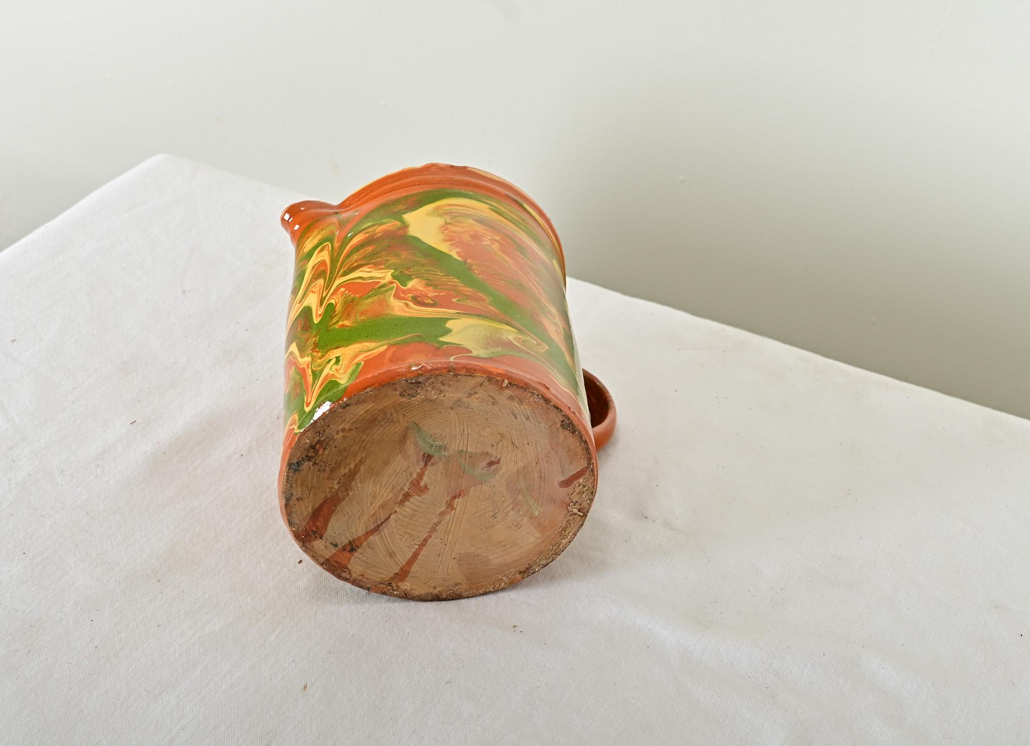 French 19th Century Earthenware Marbled Glaze Pitcher For Sale 3