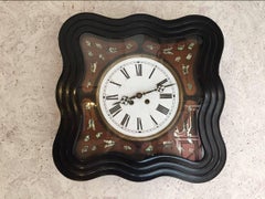 French 19th Century Ebonized and Mother-of-Pearl Inlay Wall Clock
