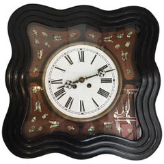 French 19th Century Ebonized and Mother-of-Pearl Inlay Wall Clock