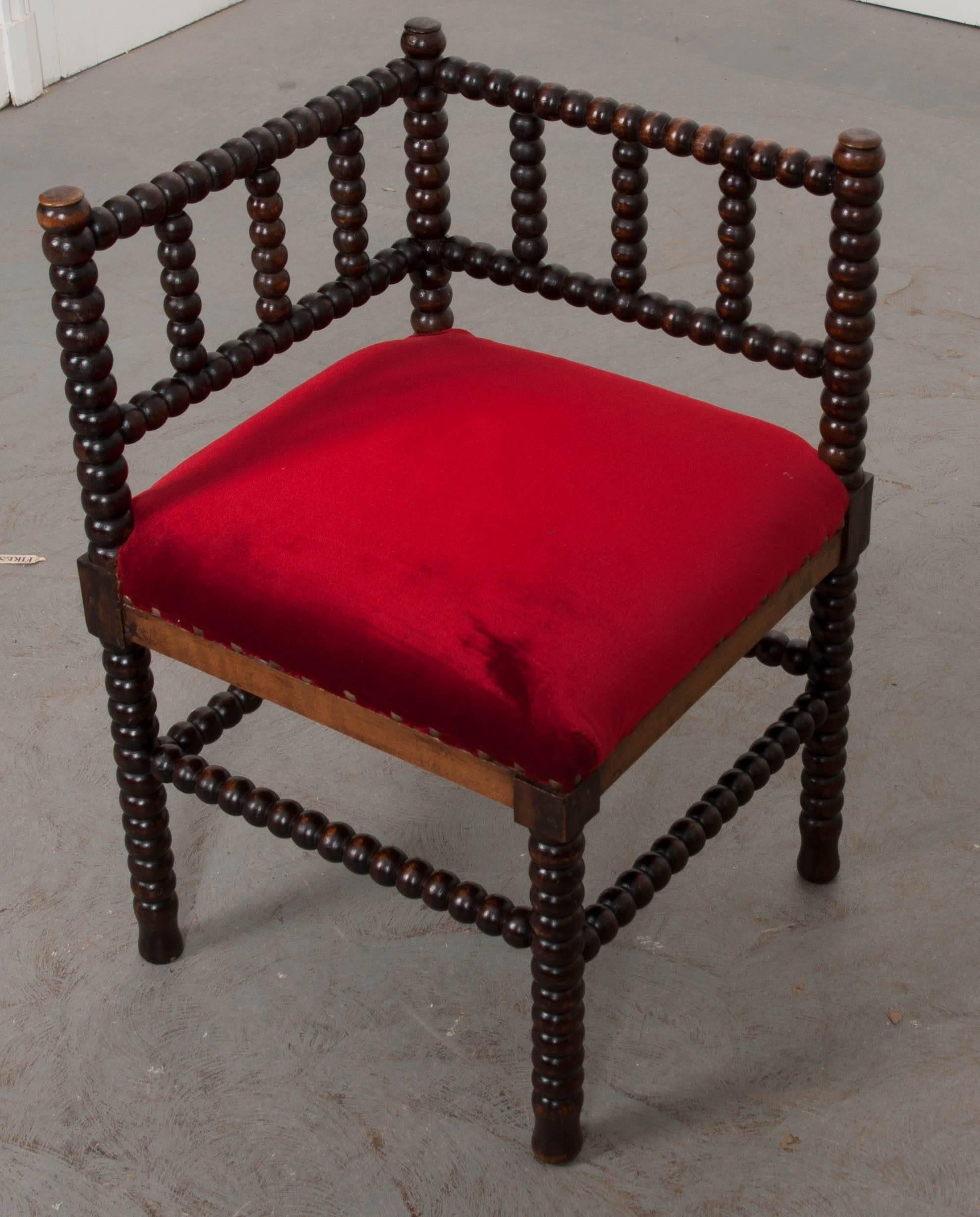 Hardwood French 19th Century Ebonized Corner Seat