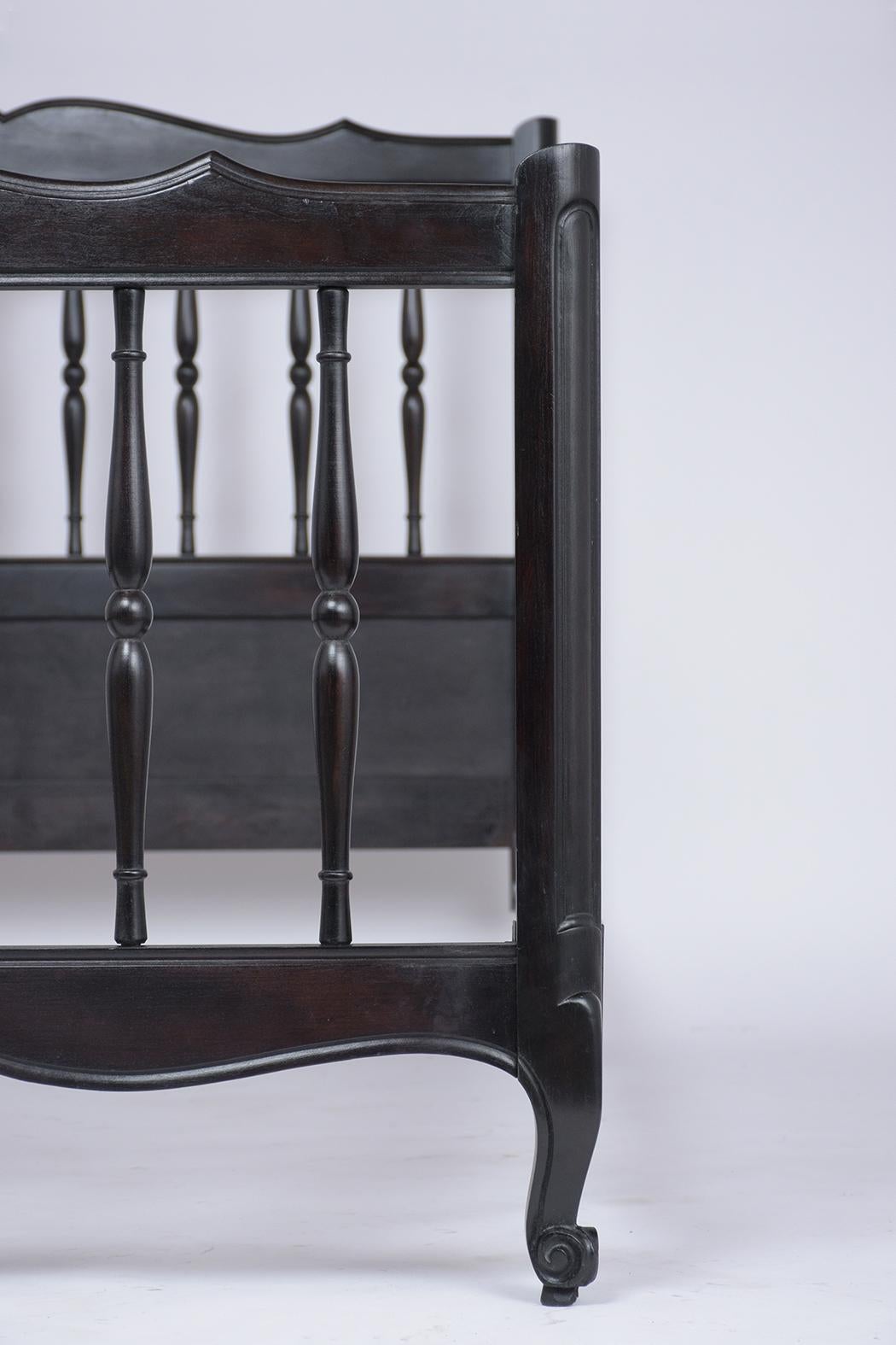 Hand-Carved 19th Century Ebonized Full Size Bed Frame