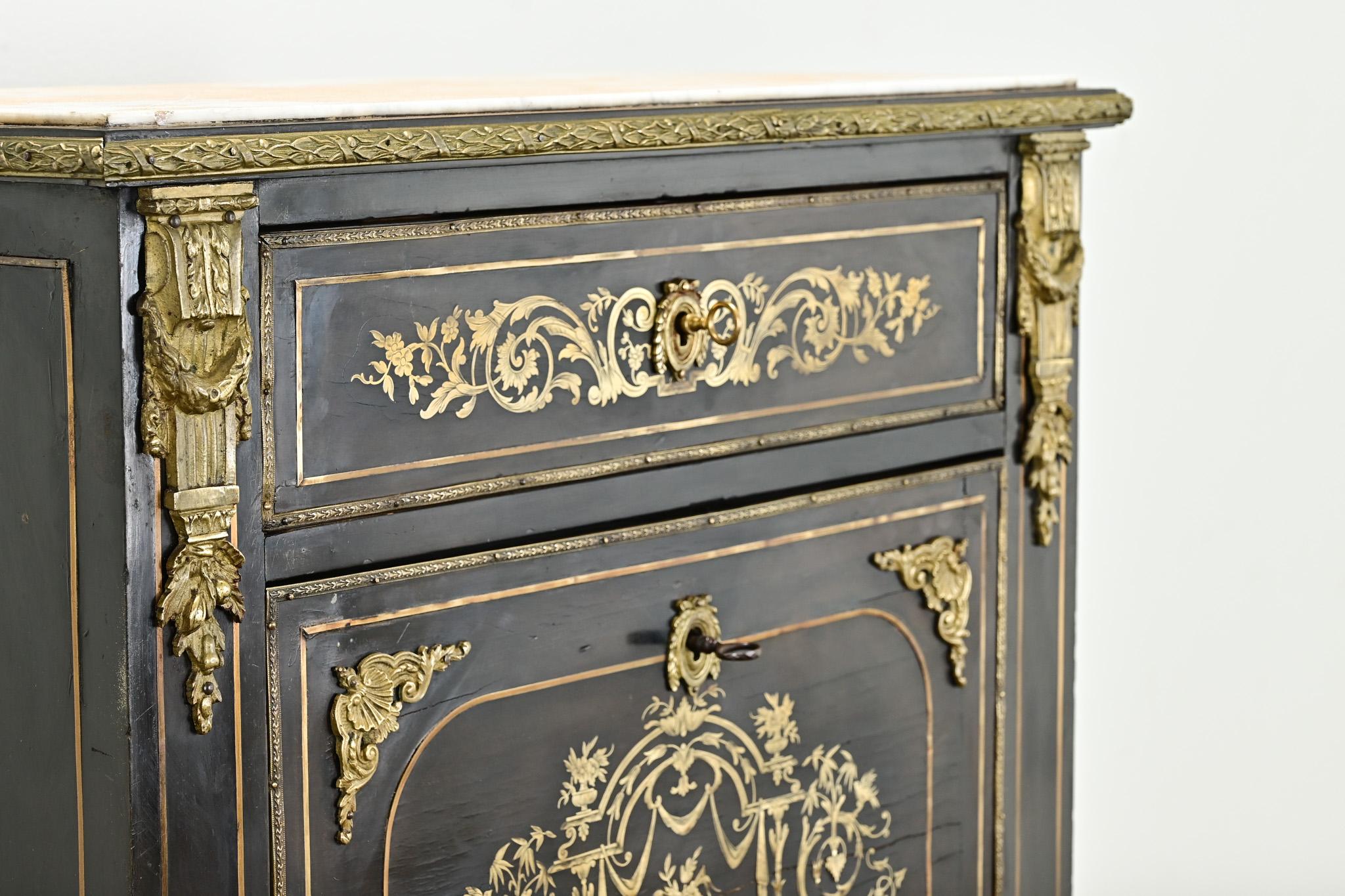 Appliqué Segreteria francese del XIX secolo ebanizzata e intarsiata in vendita