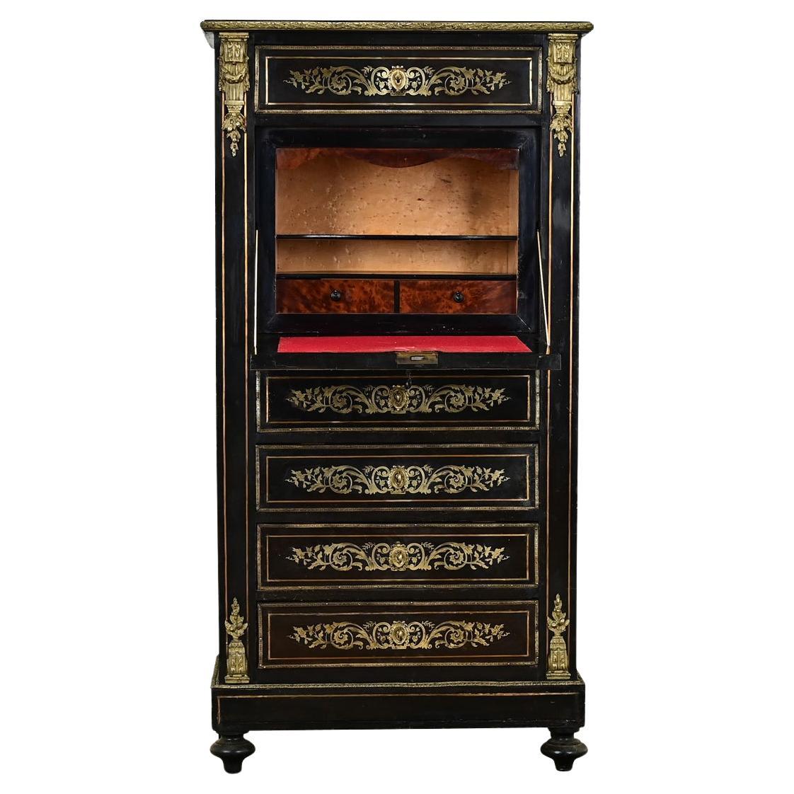 French 19th Century Ebonized & Inlay Secretary