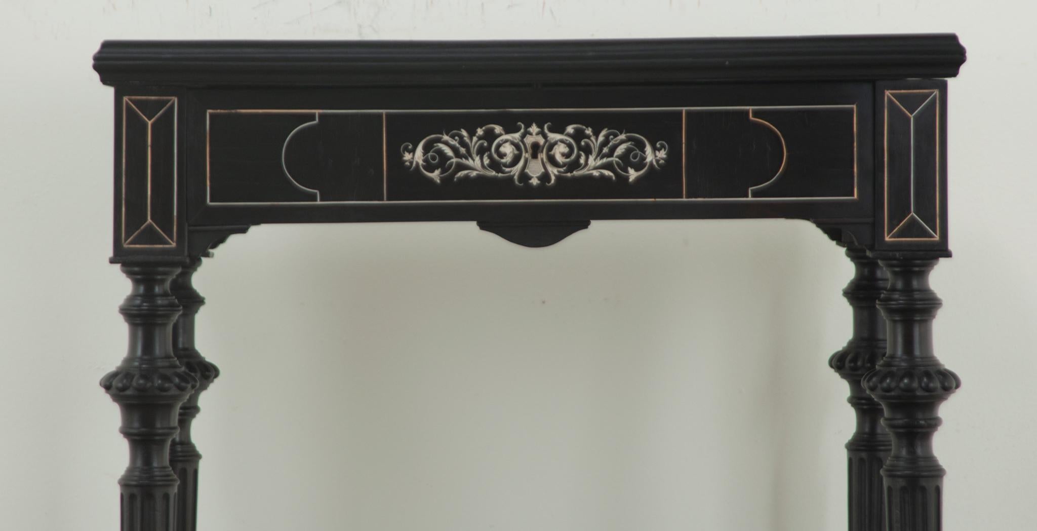 Hand-Carved French 19th Century Ebonized & Inlay Vanity For Sale