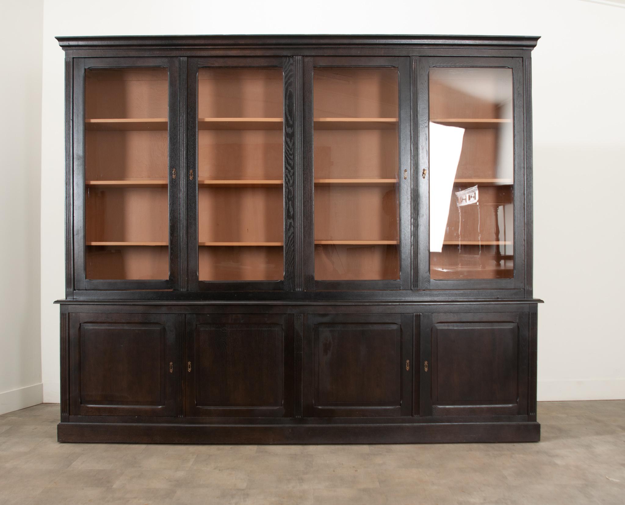 Hand-Carved French 19th Century Ebonized Oak Bibliotheque