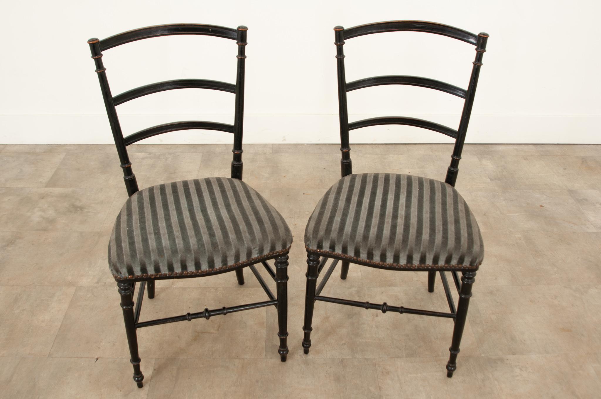 Polished French 19th Century Ebonized Opera Chairs For Sale