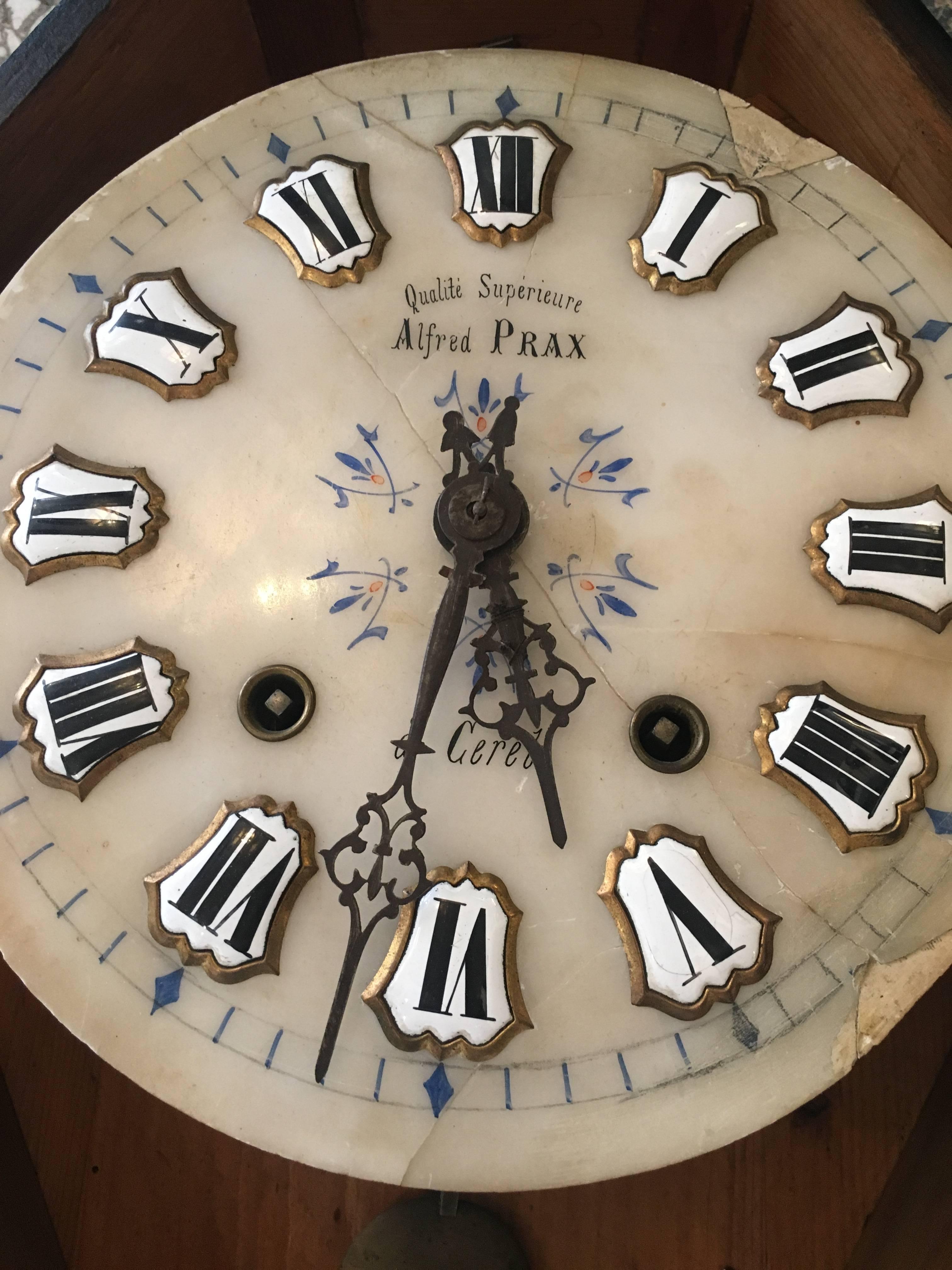 French 19th Century Ebonized Wall Clock with Mother-of-Pearl Inlay For Sale 8