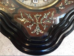French 19th Century Ebonized Wall Clock with Mother-of-Pearl Inlay