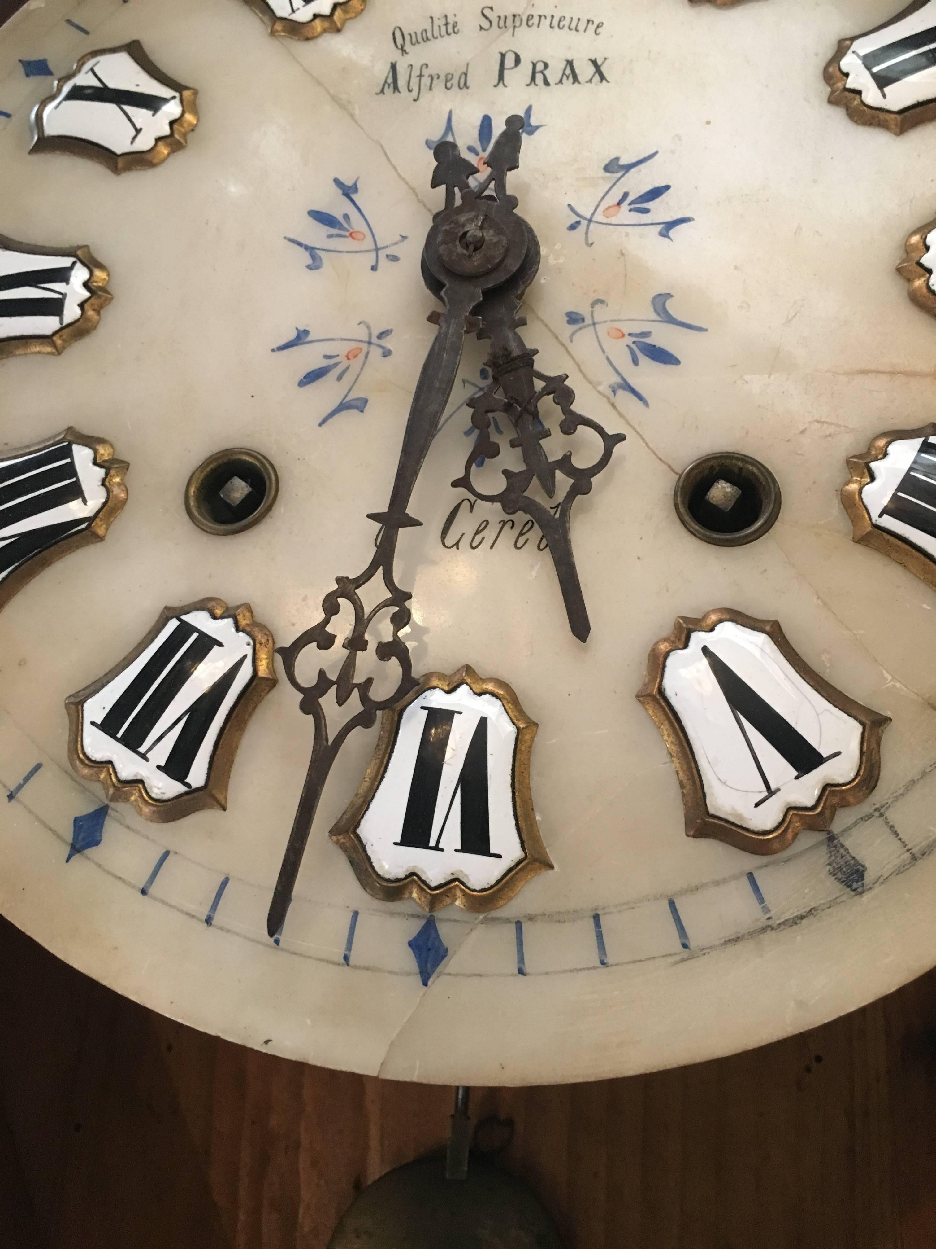 French 19th Century Ebonized Wall Clock with Mother-of-Pearl Inlay For Sale 4