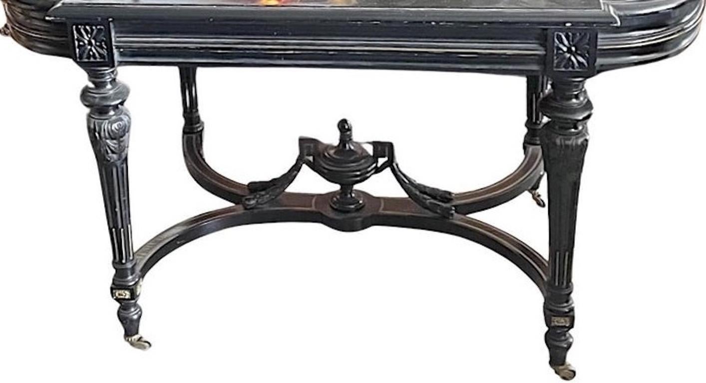 French 19th Century Ebonized Walnut Napoleon III Entry Table With Brass Inlay For Sale 13