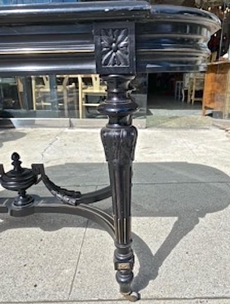 French 19th Century Ebonized Walnut Napoleon III Entry Table With Brass Inlay For Sale 10