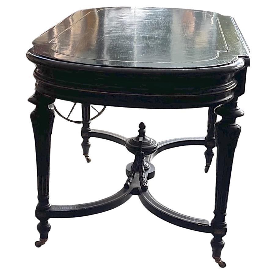 French 19th Century Ebonized Walnut Napoleon III Entry Table With Brass Inlay For Sale 1