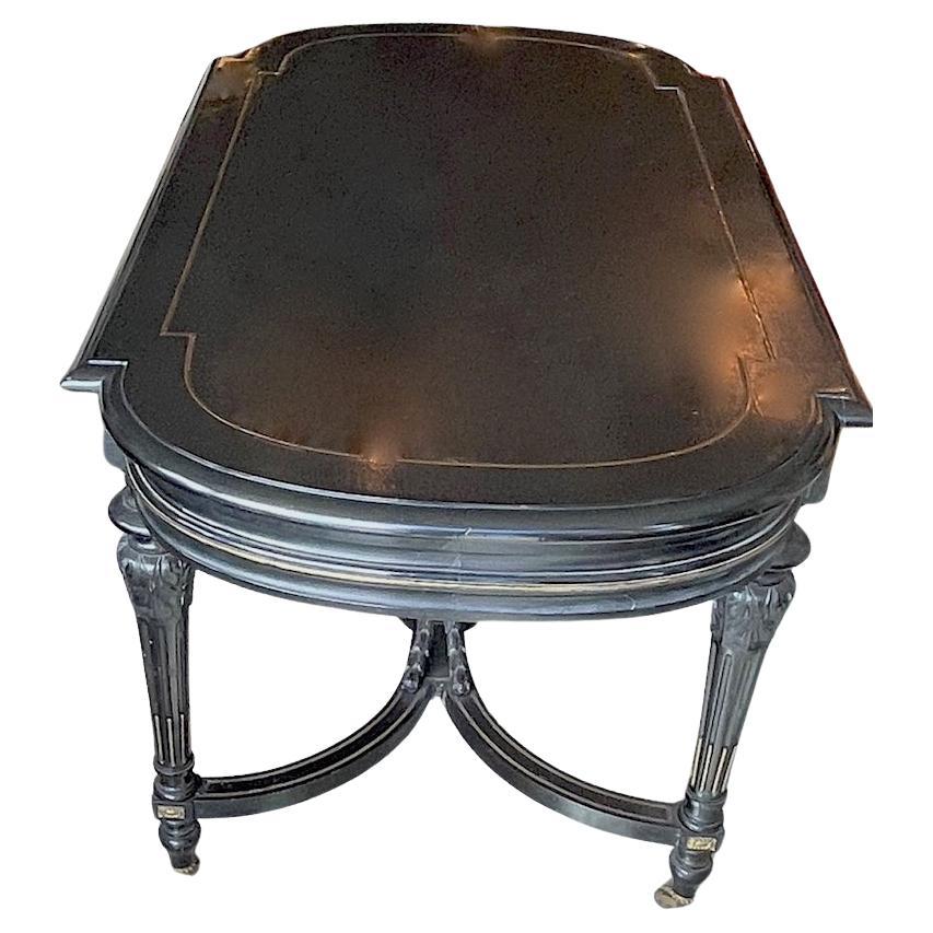 French 19th Century Ebonized Walnut Napoleon III Entry Table With Brass Inlay For Sale 2