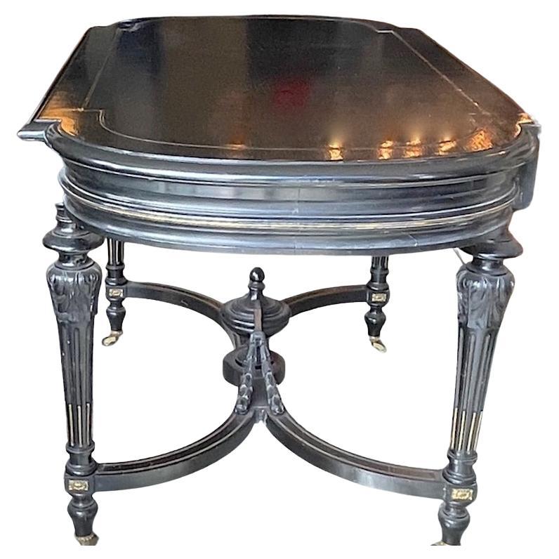 French 19th Century Ebonized Walnut Napoleon III Entry Table With Brass Inlay For Sale 3