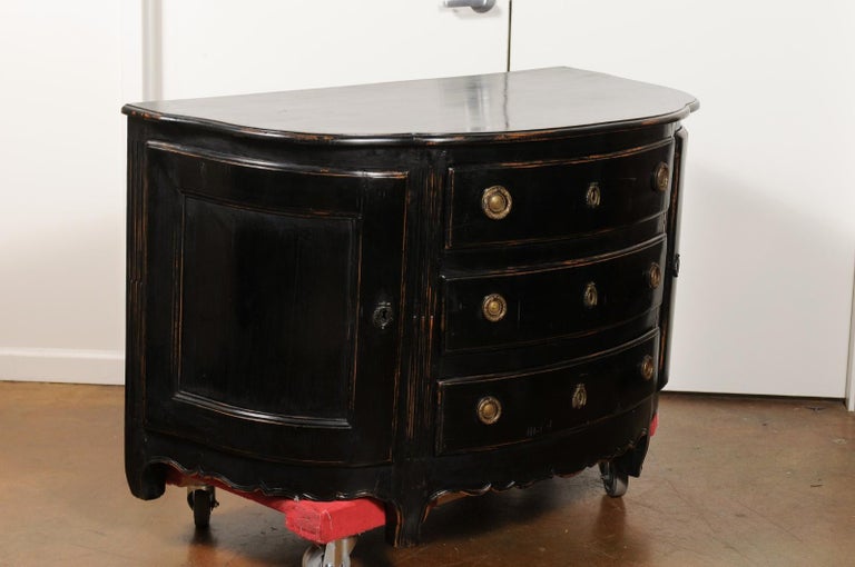 French 19th Century Ebonized Wood Demilune Credenza With Drawers