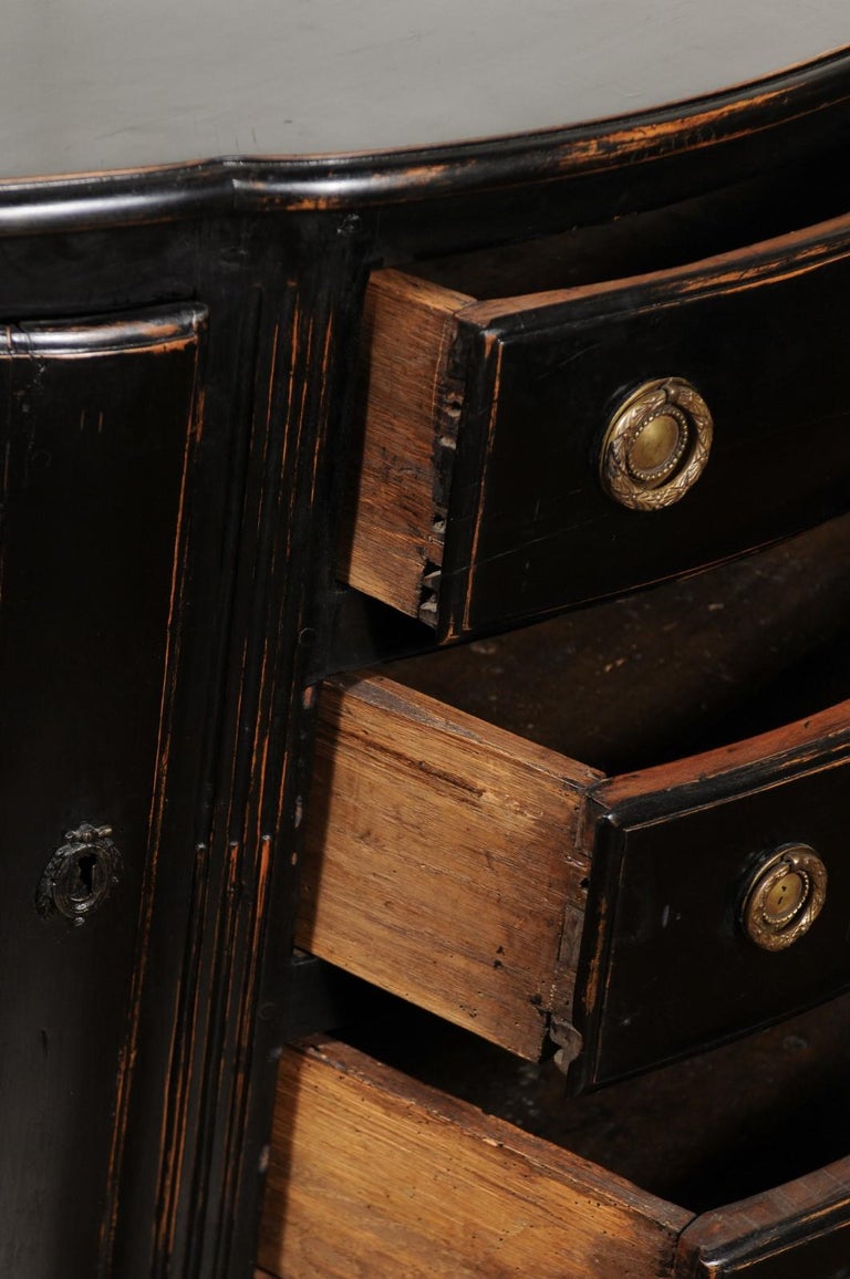 French 19th Century Ebonized Wood Demilune Credenza With Drawers