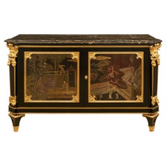 French 19th century Ebony, Coromandel, Ormolu and marble cabinet