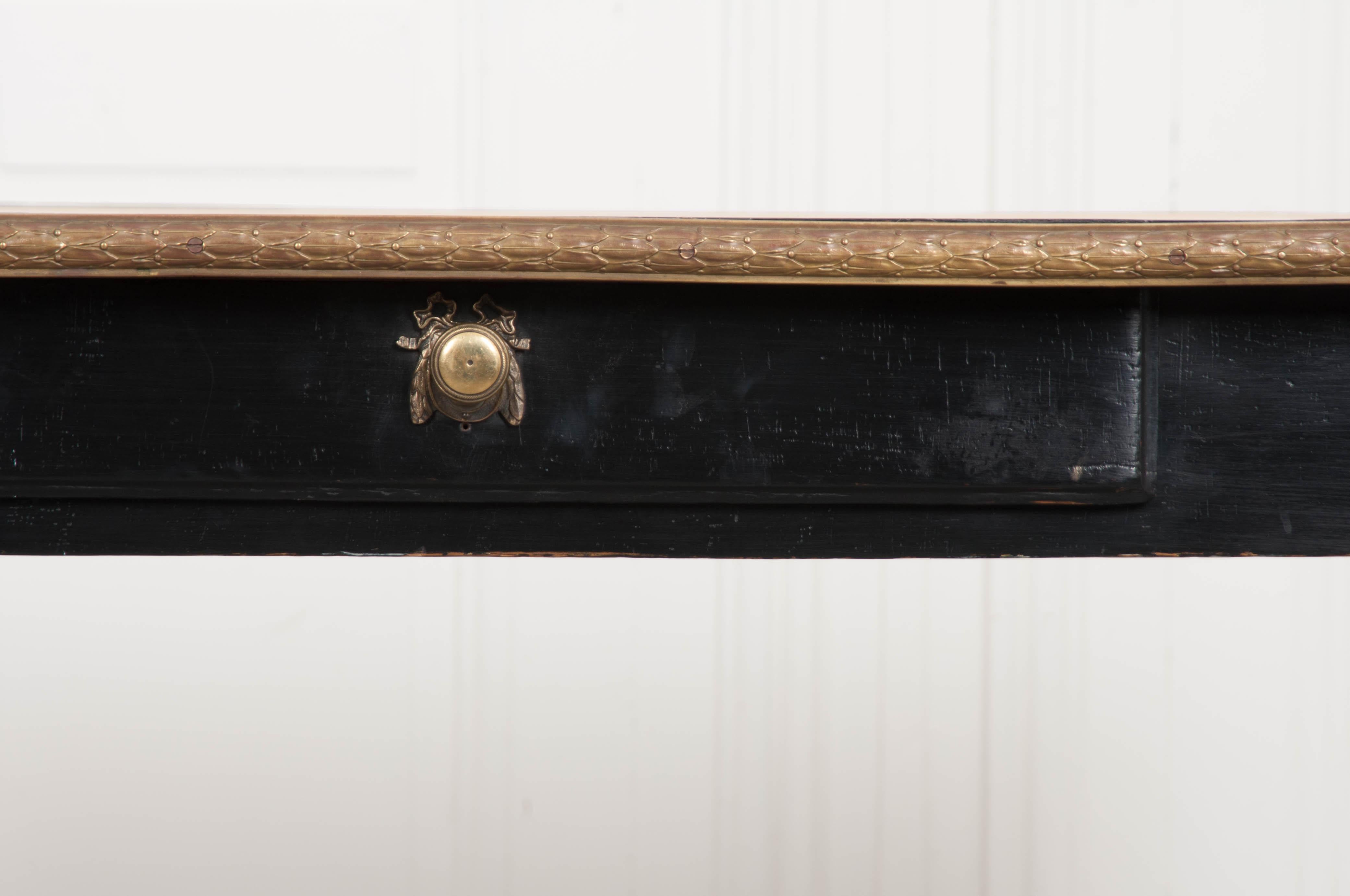 French 19th Century Ebonized Writing Table with Leather Top In Good Condition In Baton Rouge, LA