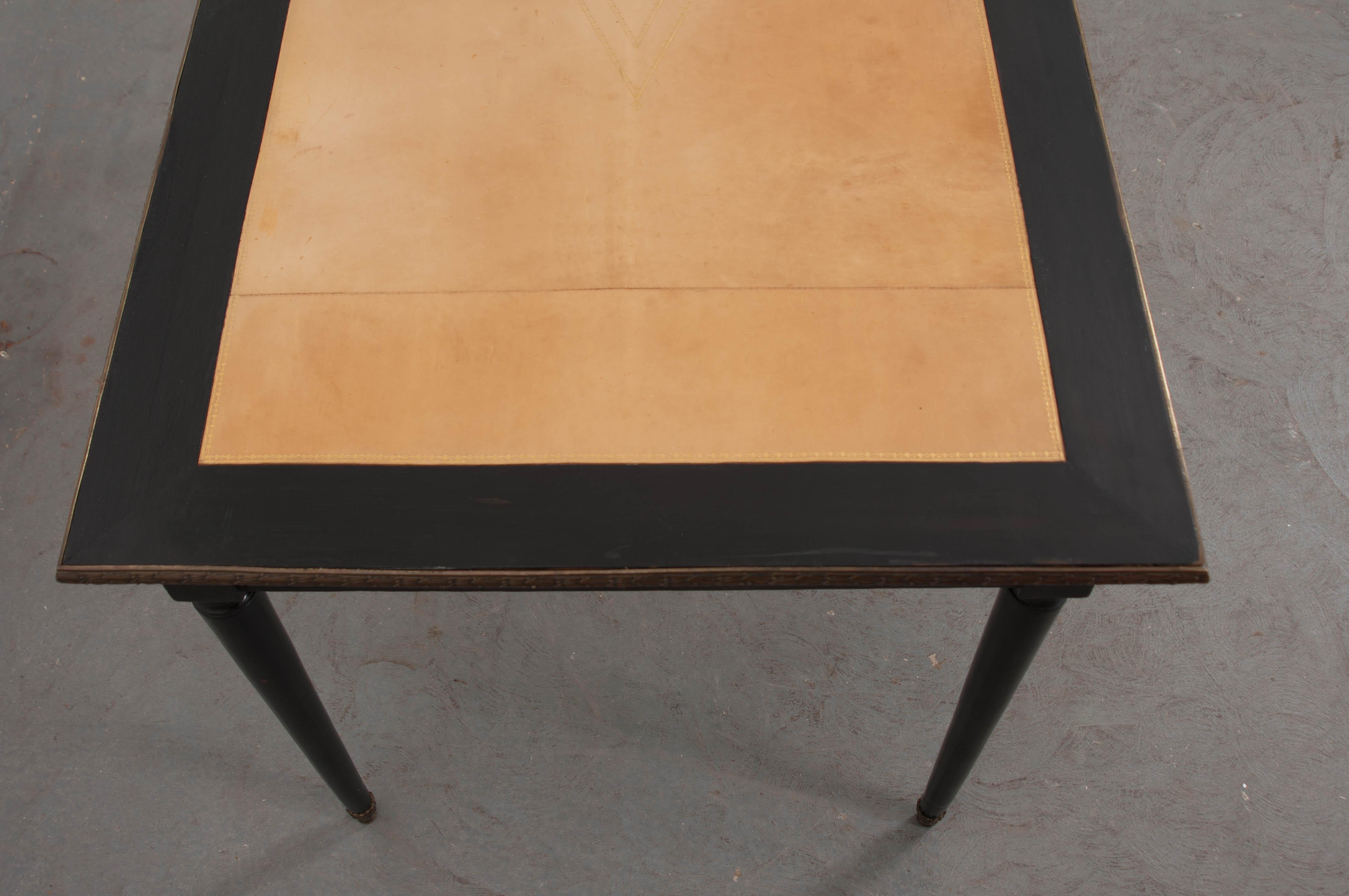 French 19th Century Ebonized Writing Table with Leather Top 1