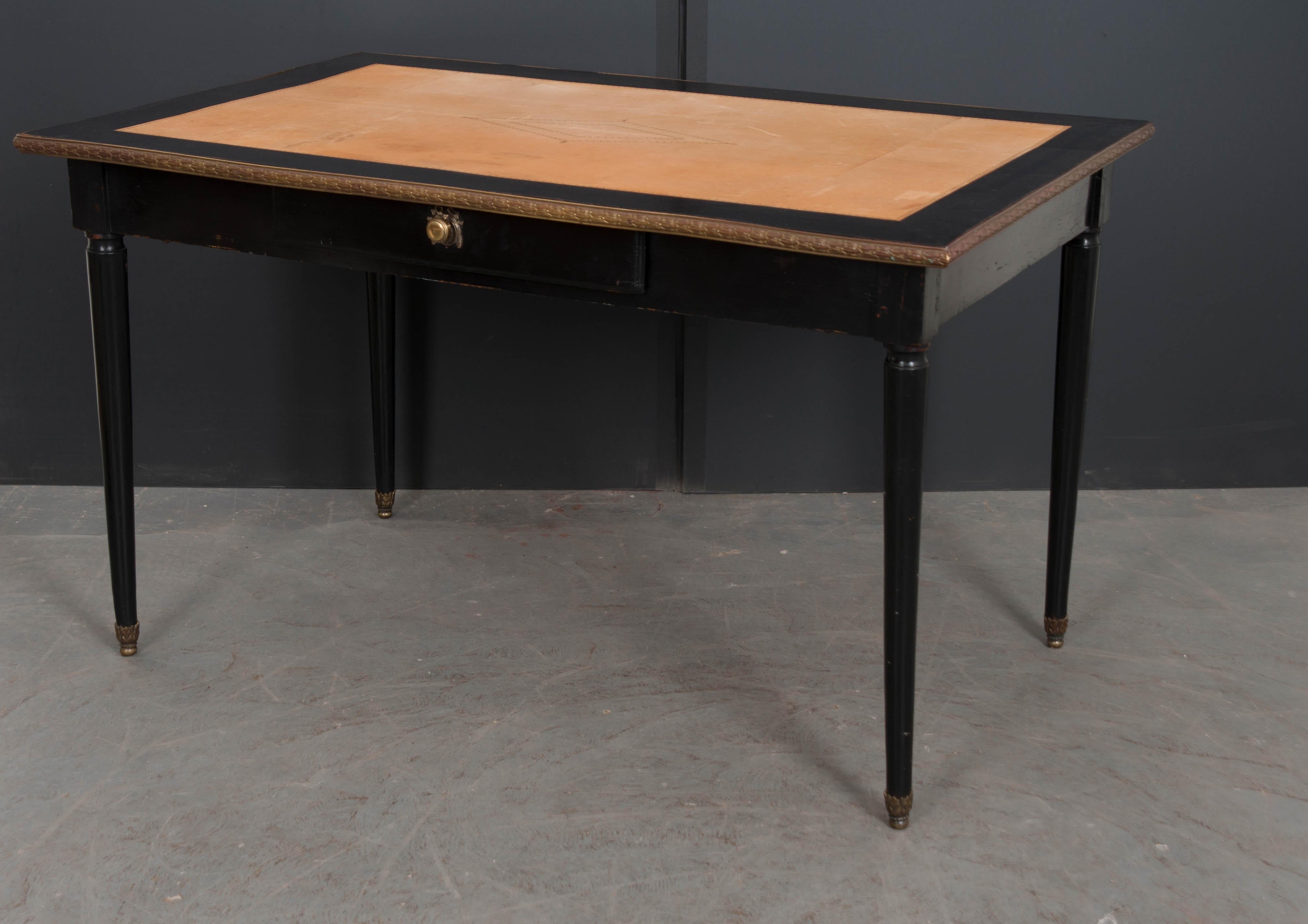 French 19th Century Ebonized Writing Table with Leather Top 3