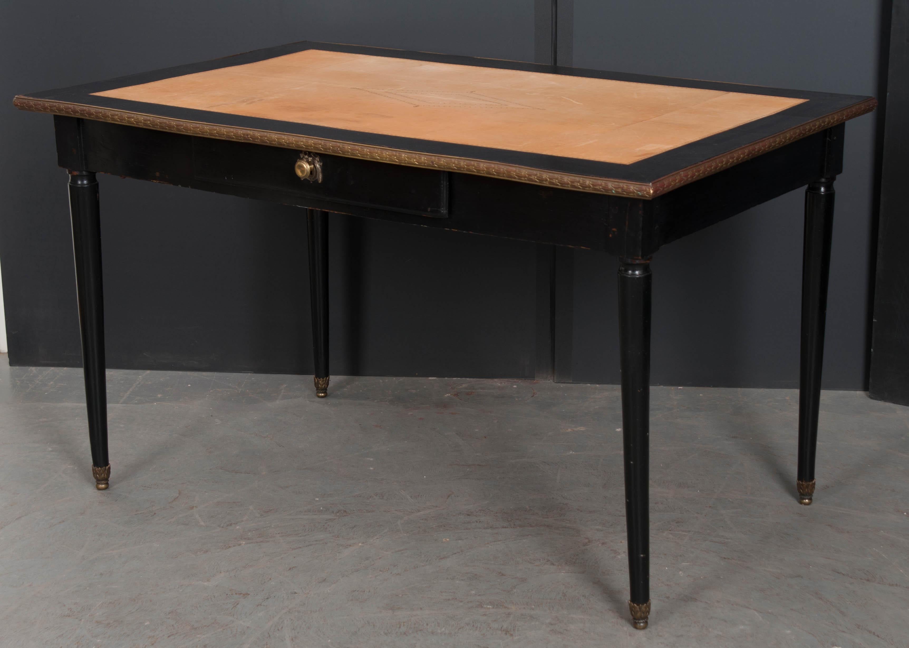 French 19th Century Ebonized Writing Table with Leather Top 4