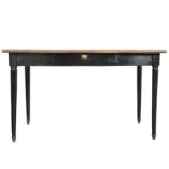 French 19th Century Ebonized Writing Table with Leather Top