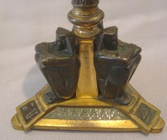 French 19th century Egyptian revival candlesticks in patinated bronze and ormolu