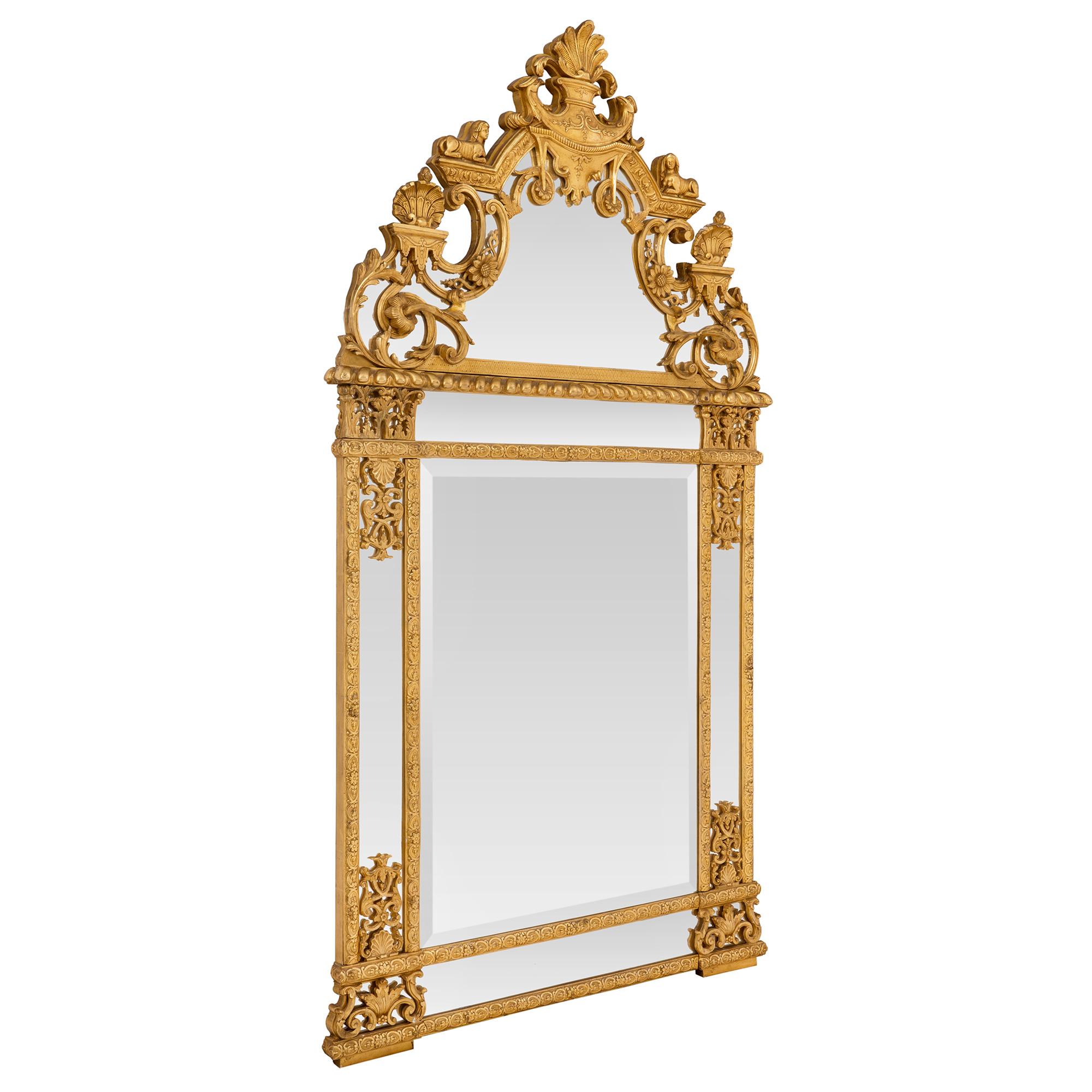 French 19th Century Egyptian Revival Neoclassical Style Double Framed Mirror In Good Condition In West Palm Beach, FL