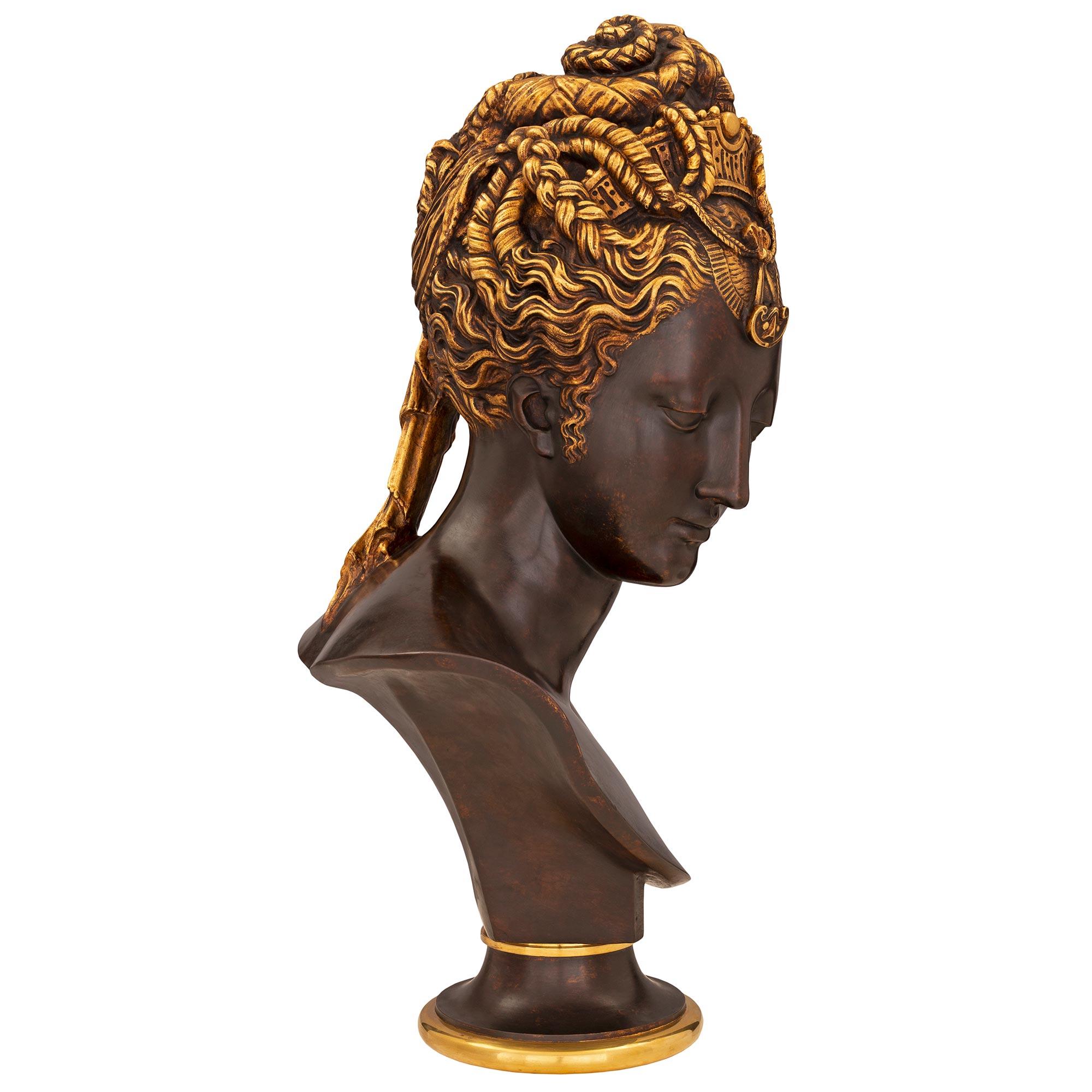 Patinated French 19th Century Egyptian Revival St. Bronze and Ormolu Bust For Sale