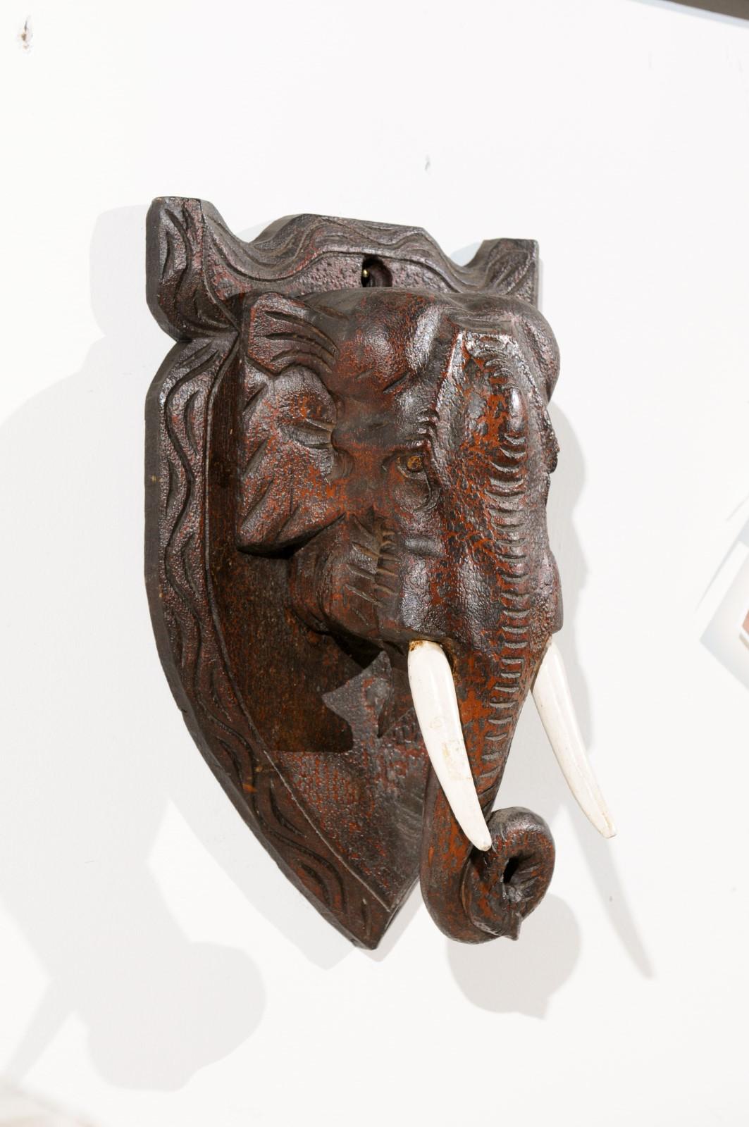 French 19th Century Elephant Head Wall Plaque with Carved Wooden Tusks 7