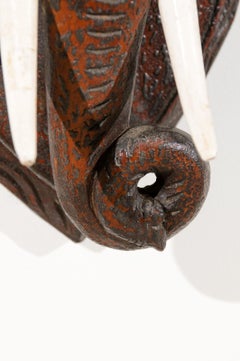 French 19th Century Elephant Head Wall Plaque with Carved Wooden Tusks
