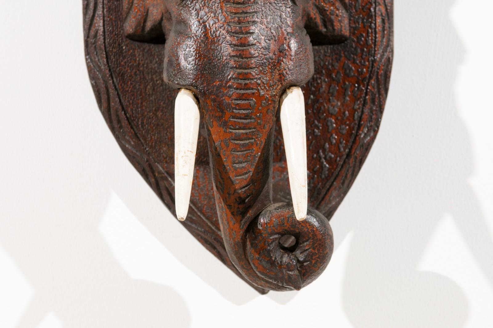 French 19th Century Elephant Head Wall Plaque with Carved Wooden Tusks 5