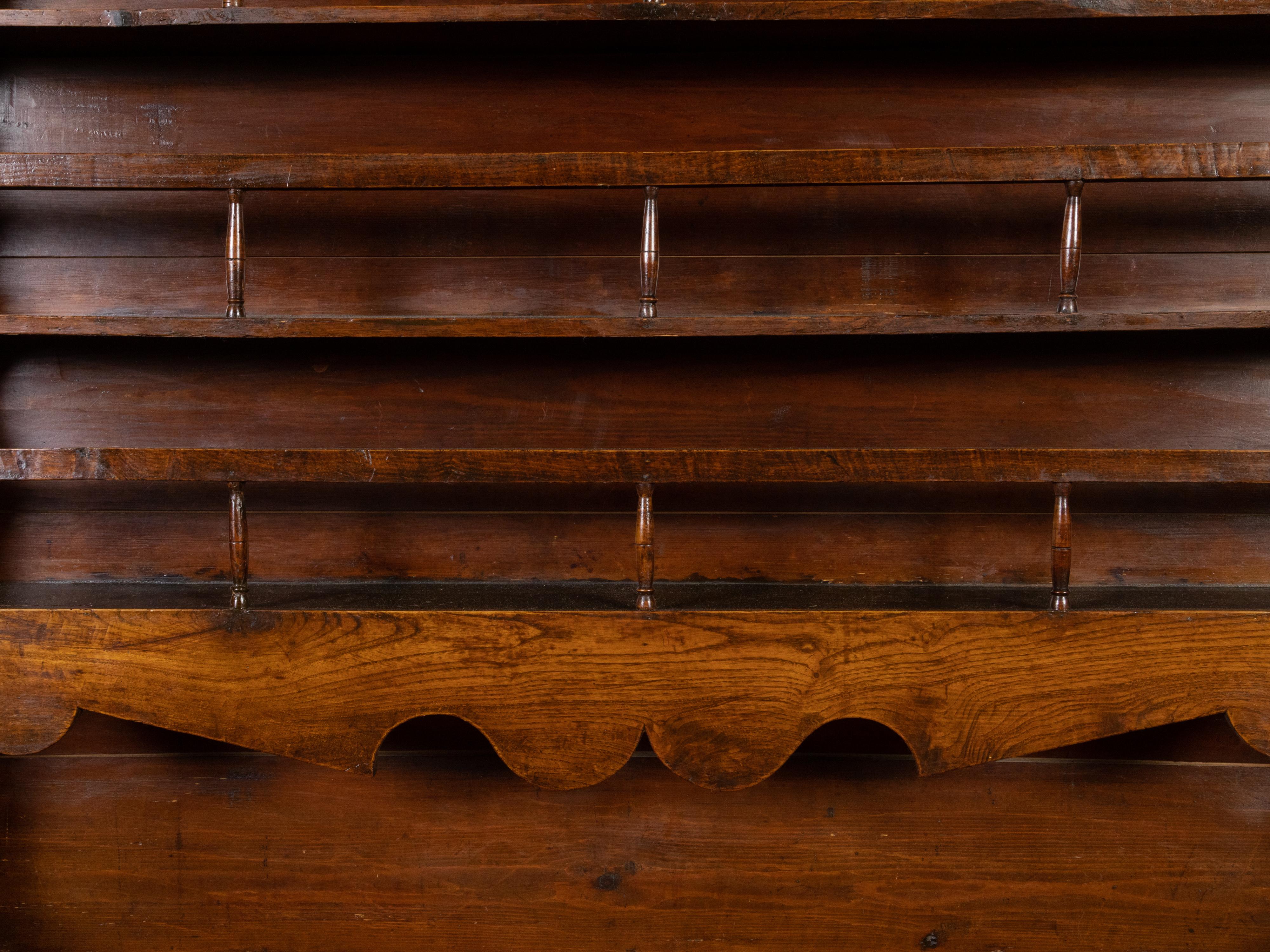 French 19th Century Elm Vaisselier with Open Shelves, Doors and Drawers For Sale 8