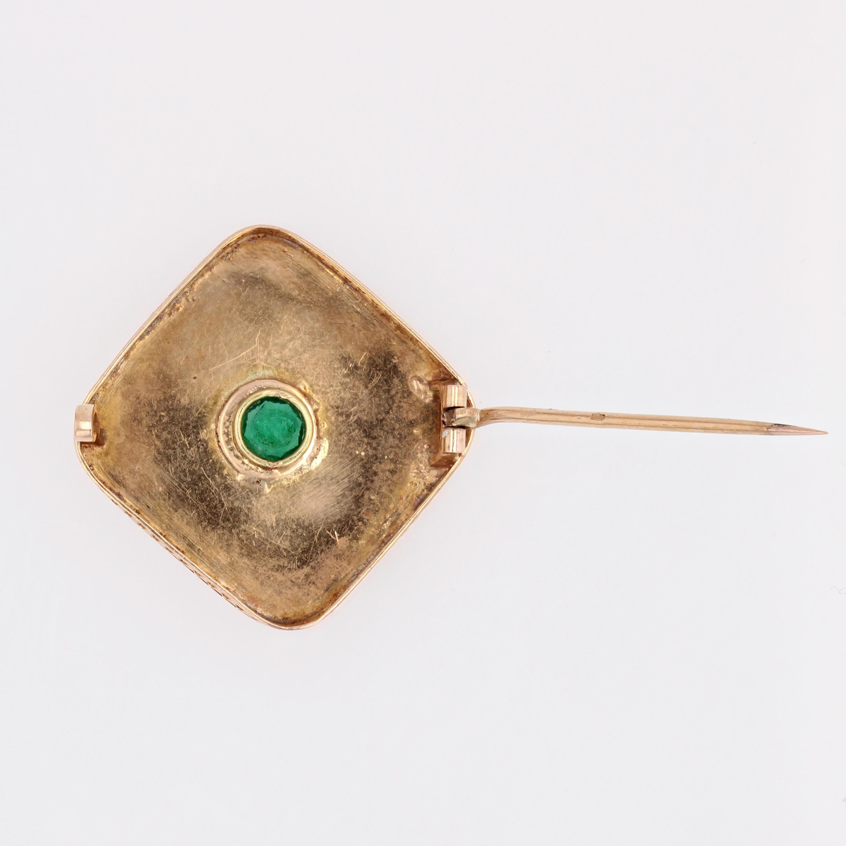 French 19th Century Emerald 18 Karat Rose Gold Brooch For Sale 8
